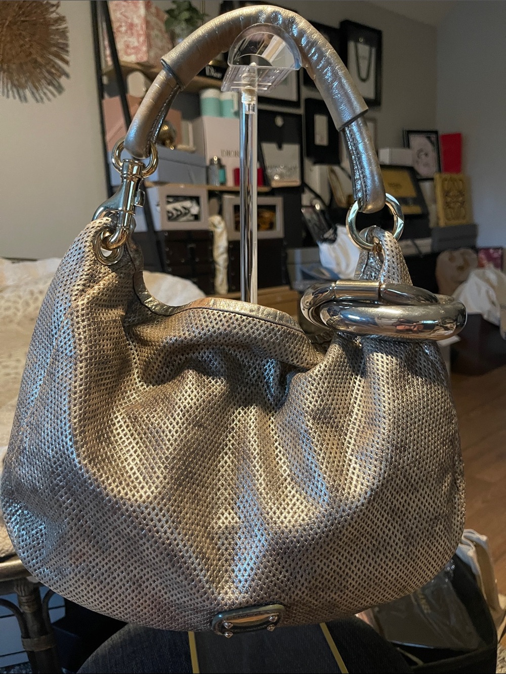 Jimmy Choo Metallic Gold Hobo Sky bag with bangle